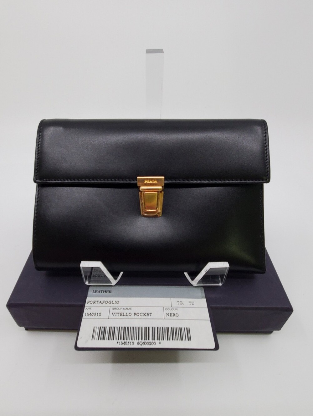 Prada Vitello Pocket Nero Tri Fold Wallet